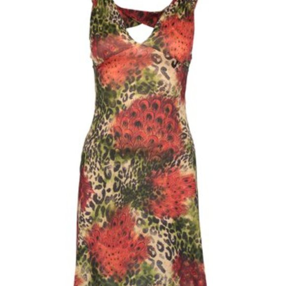 Red Leopard Cutout V-Neck Dress - Women - Picture 1 of 3